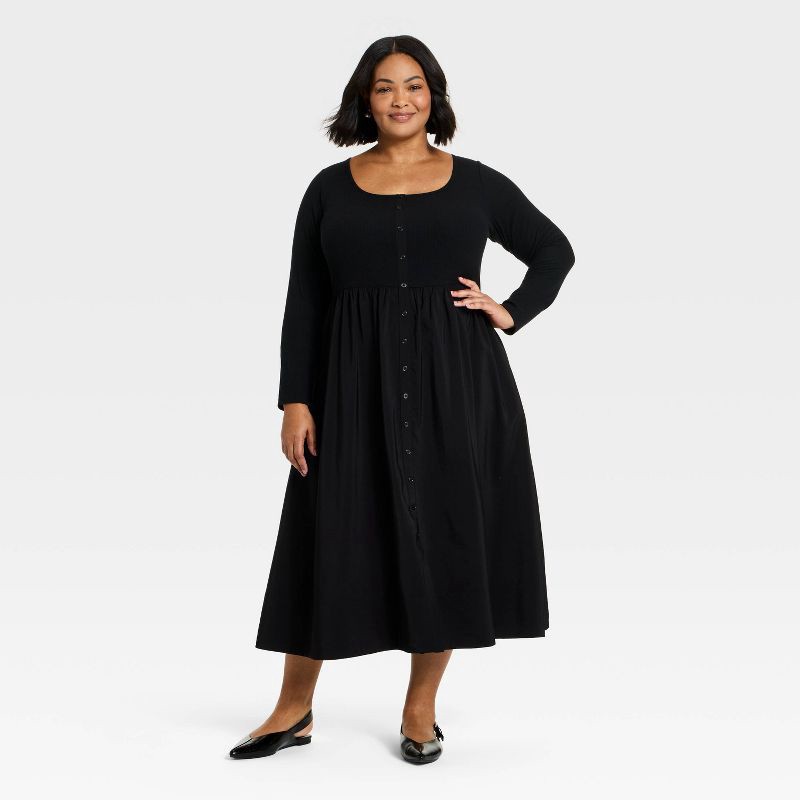 black midi corset dress A-line Corset Midi Dress with Shirt Black & White / US 12