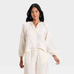 Women's Long Sleeve Gauze Button-Front Blouse - Universal Thread™ Cream L