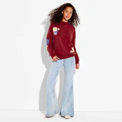 Special Thanks Women's Bandana Patch Graphic Pullover Sweatshirt - Burgundy XXS