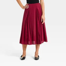 Women's Pull-On Pleated Voile Full Midi Skirt - A New Day™ BurgundyM