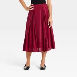 Women's Pull-On Pleated Voile Full Midi Skirt - A New Day™ BurgundyM