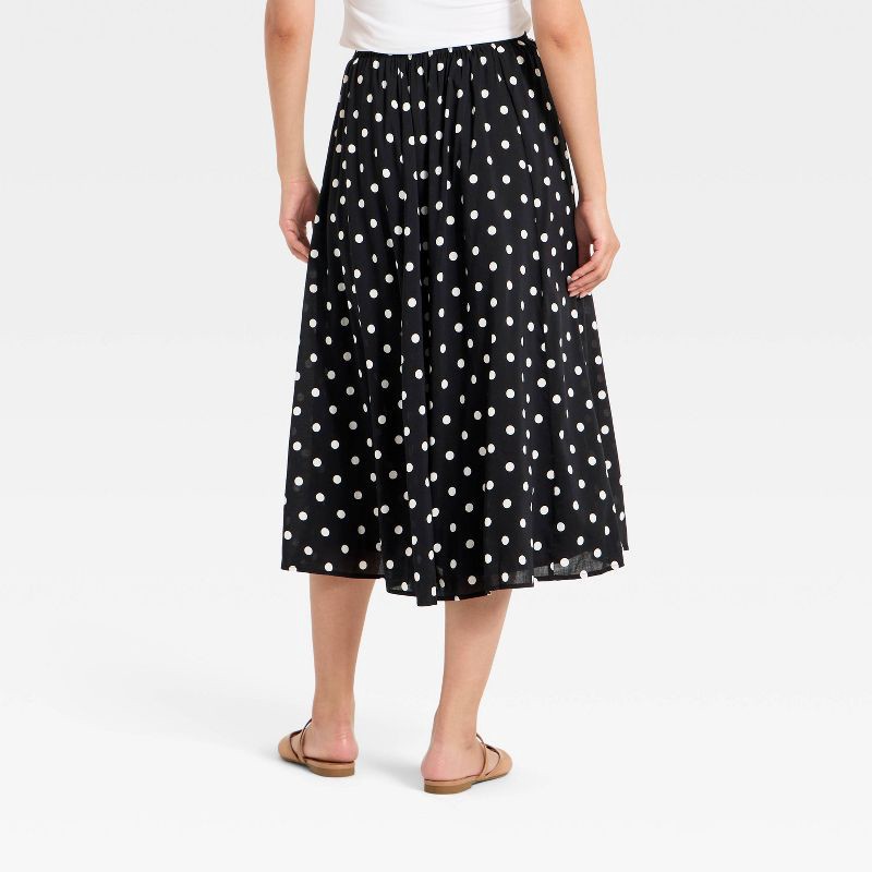 slide 2 of 3, Women's Pull-On Pleated Voile Full Midi Skirt - A New Day™ Black Dot M, 1 ct