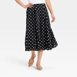Women's Pull-On Pleated Voile Full Midi Skirt - A New Day™ Black Dot M
