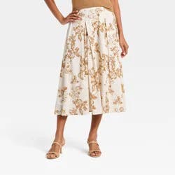 Women's Pull-On Pleated Voile Full Midi Skirt - A New Day™ Brown Floral M