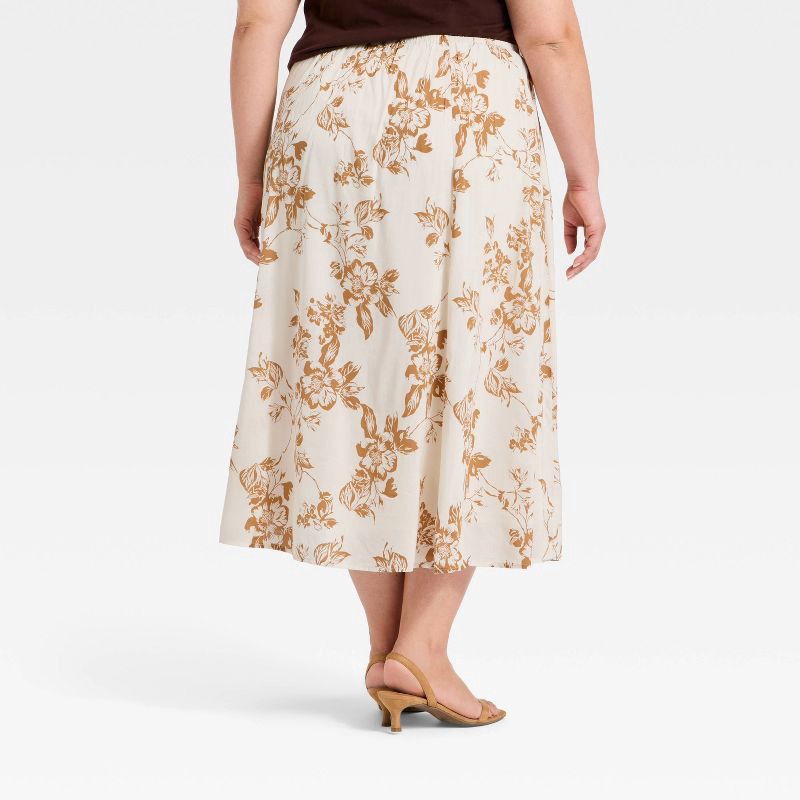 slide 2 of 3, Women's Pull-On Pleated Voile Full Midi Skirt - A New Day™ Brown Floral XXL, 1 ct