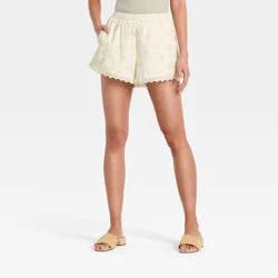 Women's Lace Trim Printed Fashion Pull-On Shorts - A New Day™ Yellow Floral XS