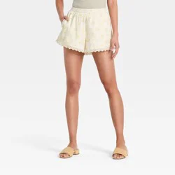 Women's Lace Trim Printed Fashion Pull-On Shorts - A New Day™ Yellow Floral M