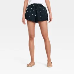 Women's Lace Trim Printed Fashion Pull-On Shorts - A New Day™ Black Polka Dots L