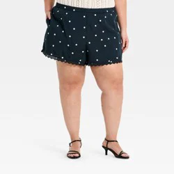Women's Lace Trim Printed Fashion Pull-On Shorts - A New Day™ Black Polka Dots XXL