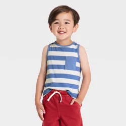 Toddler Boys' Striped Tank Top - Cat & Jack™ White/Blue 12M