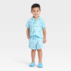 Toddler Boys' Fish Button-Down Shirt and Shorts Resort Set - Cat & Jack™ Aqua Blue 4T