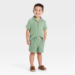 Toddler Boys' Palm Button-Down Shirt and Shorts Resort Set - Cat & Jack™ Green 12M
