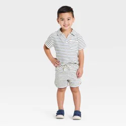 Toddler Boys' Short Sleeve Striped Knit T-Shirt and Pull-On Shorts Matching Set - Cat & Jack™ White/Black 18M