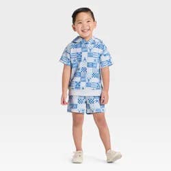 Toddler Boys' Americana Coastal French Terry Hoodie Set - Cat & Jack™ Cream/Blue 18M