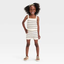 Toddler Girls' 2pc Striped Sweater Tank Top and Shorts Set - Cat & Jack™ Cream 18M