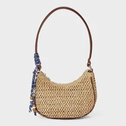 Straw Shoulder Bag with Charms - Universal Thread™ Tan