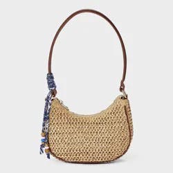 Straw Shoulder Bag with Charms - Universal Thread™ Tan