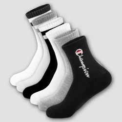 Champion Boys' 6pk Crew Socks - White/Gray/Black M