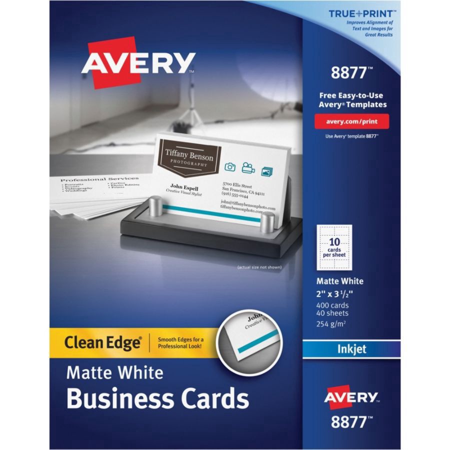 slide 2 of 6, Avery Inkjet Clean-Edge Two-Side Printable Business Cards, White Matte, 400 ct; 2 in x 3 1/2 in