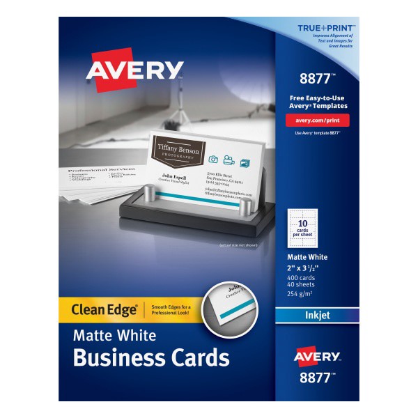 slide 1 of 6, Avery Inkjet Clean-Edge Two-Side Printable Business Cards, White Matte, 400 ct; 2 in x 3 1/2 in