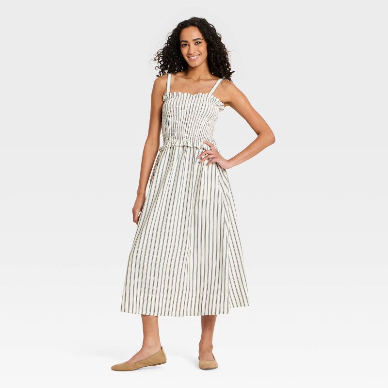 slide 3 of 3, Women's Sleeveless Woven Maxi Sundress - Universal Thread™ Cream Striped S, 1 ct