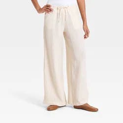 Women's Mid-Rise Drawstring Wide Leg Pull-On Pants - Universal Thread™ Cream M