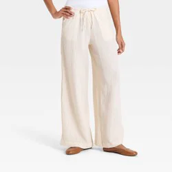 Women's Mid-Rise Drawstring Wide Leg Pull-On Pants - Universal Thread™ Cream L