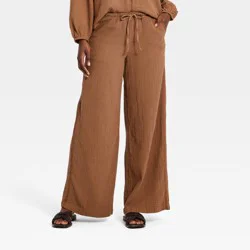 Women's Mid-Rise Drawstring Wide Leg Pull-On Pants - Universal Thread™ Brown XL