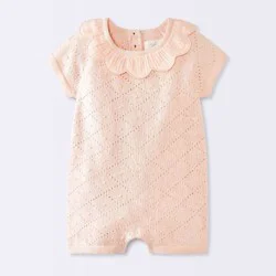 Baby Girls' Short Sleeve Ruffle Collar Sweater Romper - Cloud Island™ Pink 6-9M
