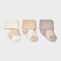 Baby 3pk Striped Ankle Socks - Cloud Island™ Tan 0-3M