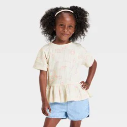 Toddler Girls' Seashells Ruffle Ribbed T-Shirt - Cat & Jack™ Cream 12M