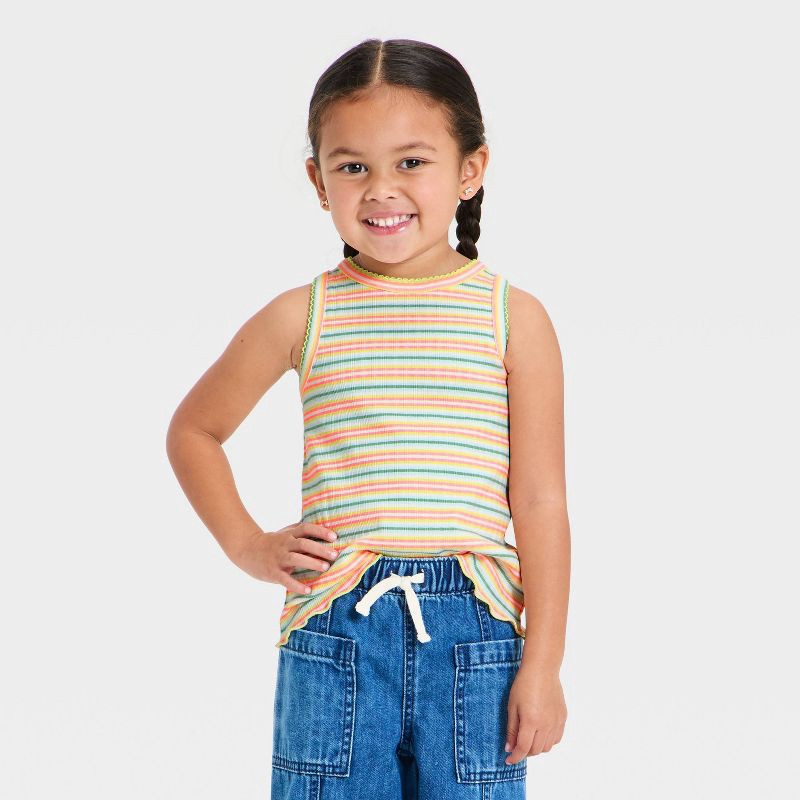 slide 1 of 3, Toddler Girls' Multi Striped Ribbed Tank Top - Cat & Jack™ 3T, 1 ct
