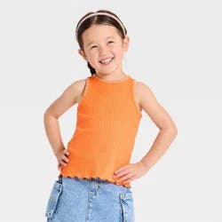 Toddler Girls' Solid Ribbed Tank Top - Cat & Jack™ Orange 5T