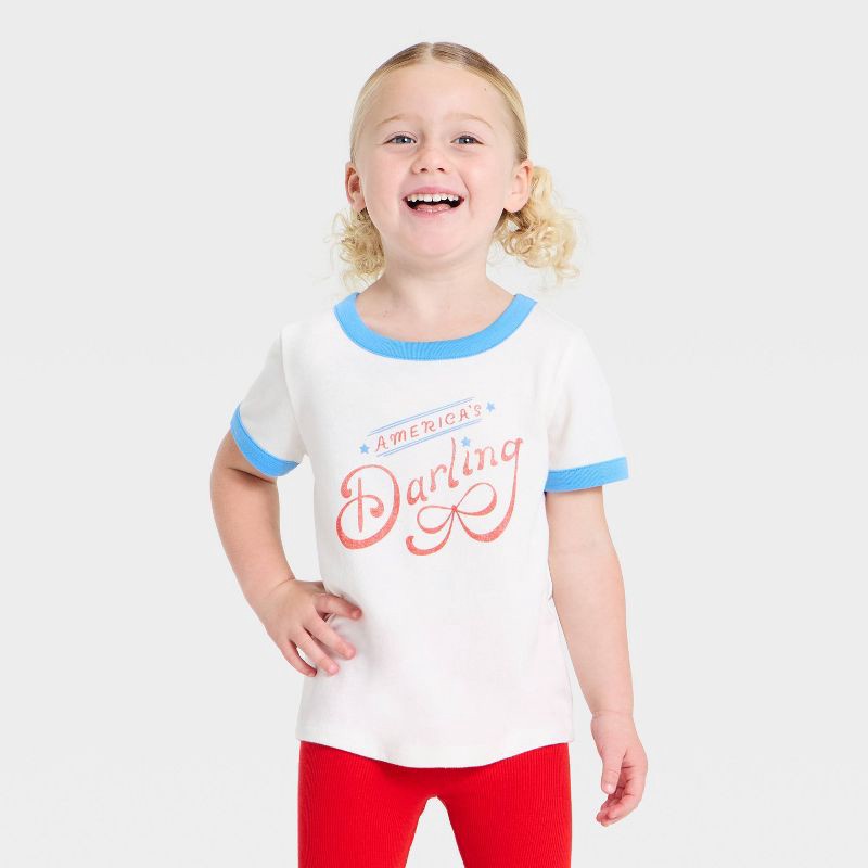 slide 1 of 4, Toddler Girls' 4th of July Short Sleeve Darling Classic T-Shirt - Cat & Jack™ Cream 5T, 1 ct
