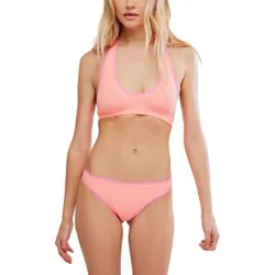 intimately fp Women's Seamless Lace Thong Underwear - Sun Kiss Coral L/XL