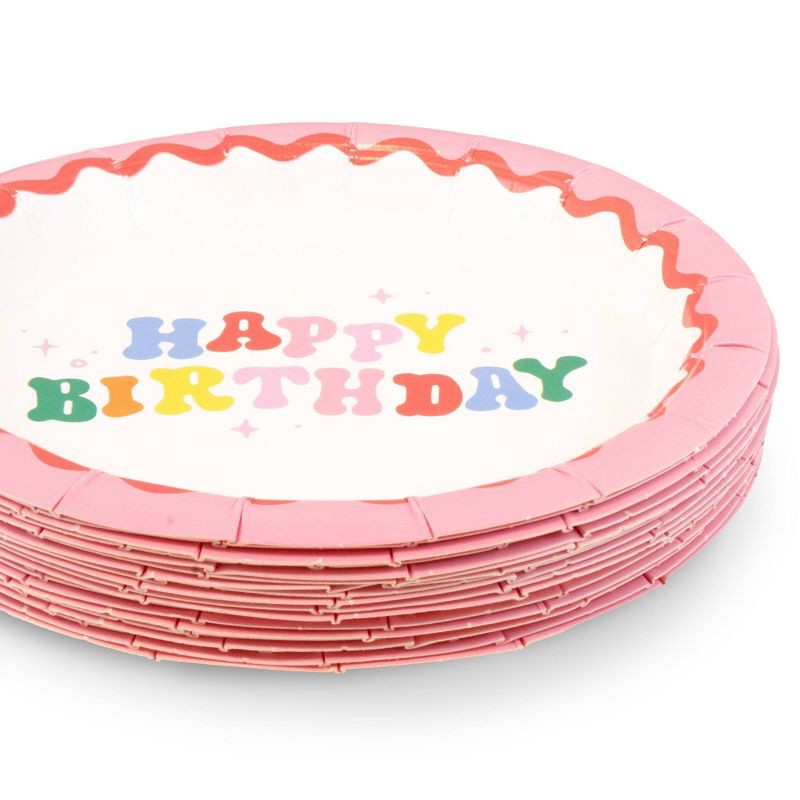 slide 3 of 3, Emerge Retail 20ct 6.3" 'Happy Birthday' Wavy Snack Plates, 20 ct