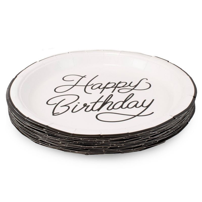 slide 2 of 3, Emerge Retail 20ct 9.8" 'Happy Birthday' Dinner Plates Black/White, 20 ct