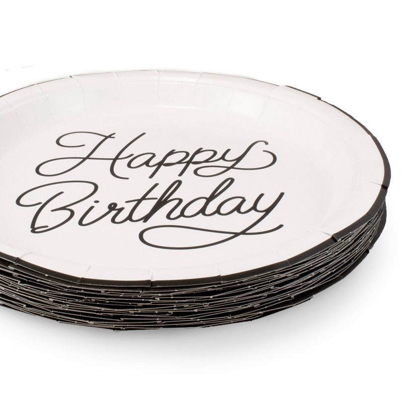 slide 3 of 3, Emerge Retail 20ct 9.8" 'Happy Birthday' Dinner Plates Black/White, 20 ct