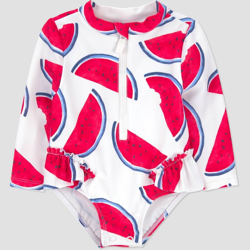 slide 1 of 5, Carter's Just One You® Baby Girls' Watermelon Long Sleeve Rash Guard One Piece Swimsuit - White 6M, 1 ct
