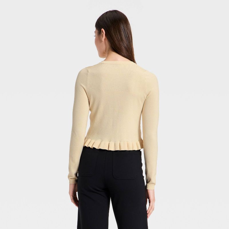 slide 2 of 3, Women's Long Sleeve Button-Up Ruffle Hem Cardigan - A New Day™ Ivory XS, 1 ct