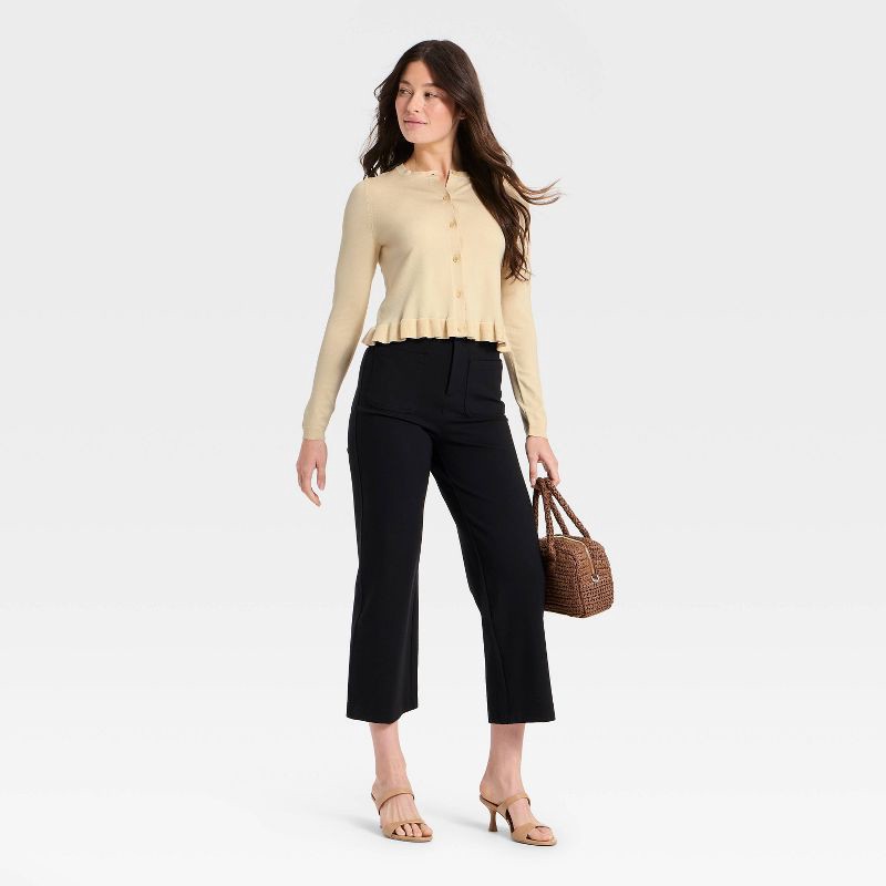 slide 3 of 3, Women's Long Sleeve Button-Up Ruffle Hem Cardigan - A New Day™ Ivory XS, 1 ct