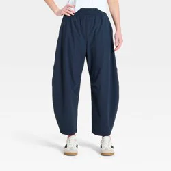 Women's High-Rise Woven Barrel Leg Pants - All In Motion™ Navy Blue M