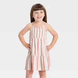 Toddler Girls' Terracotta Striped Gauze Dress - Cat & Jack™ Off-White 4T