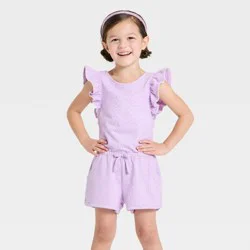 Toddler Girls' Solid Romper - Cat & Jack™ Lilac Purple 2T