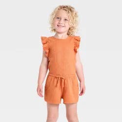 Toddler Girls' Terracotta Romper - Cat & Jack™ Orange 5T