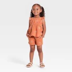 Toddler Girls' 2pc Terracotta Woven Tank Top and Shorts Set - Cat & Jack™ Orange 12M
