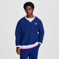 Champion Men's Club Sport Striped V-Neck French Terry Pullover - Blue Depths L