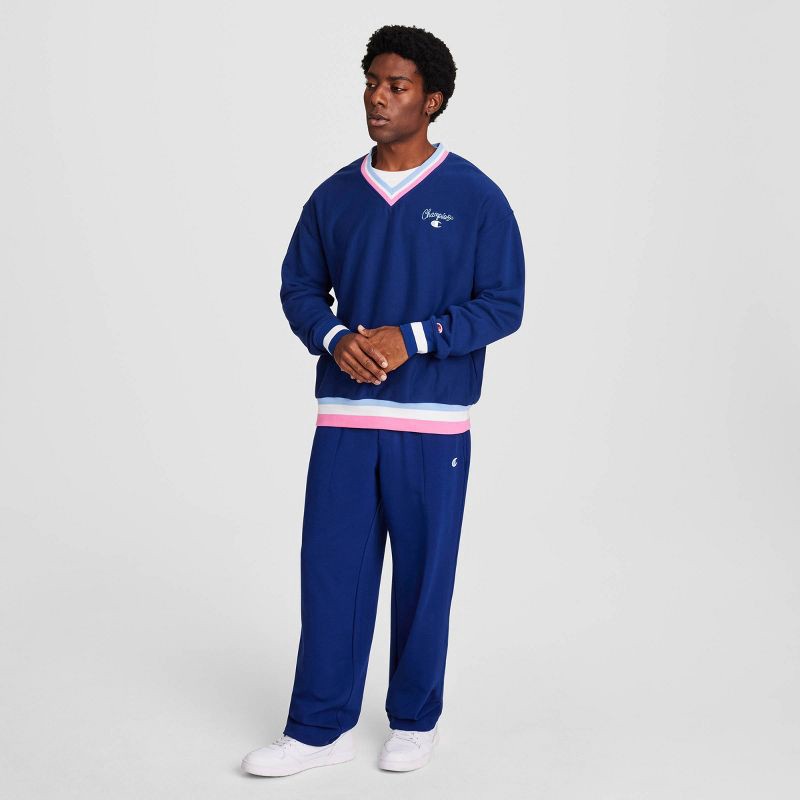 Champion Men's Club Sport Striped V-Neck French Terry Pullover