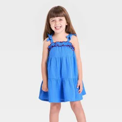 Toddler Girls' Ruffle Gauze Dress - Cat & Jack™ Blue 4T