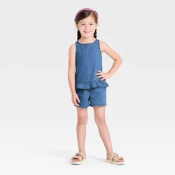 Toddler Girls' Back Bows Tank Top and Shorts Set - Cat & Jack™ Medium Wash 12M
